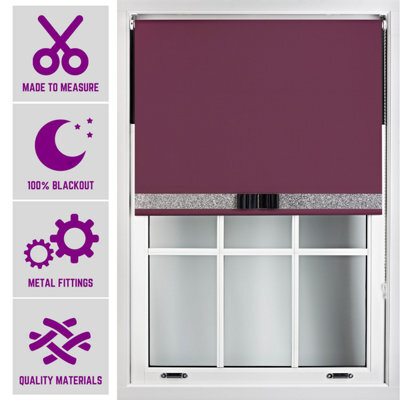 Furnished Made To Measure Blackout Blind With Silver Glitter, Black Bow And Metal Fittings - Aubergine (W)150Cm X (L)165Cm
