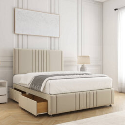Bsspoke Hazel Divan Bed Set Cream Plush Velvet 24Inch Headboard & Footboard & 4 Drawers & Orthopaedic Mattress In All Sizes - thumbnail 1