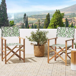 Beliani Garden Director Chairs Set Of 2 - Folding Acacia Wood, Off-White Leaf Replacement Fabric, Light Wood Finish - thumbnail 2