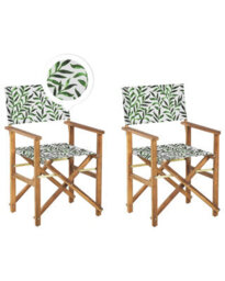 Beliani Garden Director Chairs Set Of 2 - Folding Acacia Wood, Off-White Leaf Replacement Fabric, Light Wood Finish - thumbnail 1