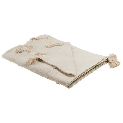 Beliani Blanket Guna Cotton 130 X 180 Cm Beige - image 1