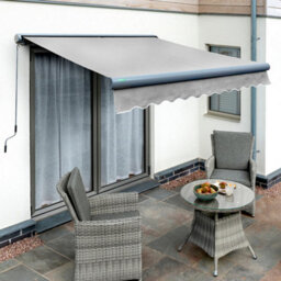 Primrose Awnings 2.5M X 2.0M Retractable Manual Full Cassette Charcoal Frame Silver Awning Outdoor Patio Canopy - thumbnail 1