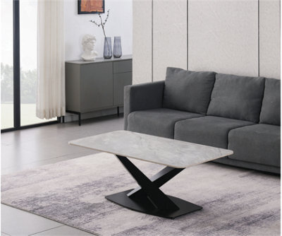 Stratus Interiors Sintered Stone Top Coffee Table White Grey Black - Black Marble - image 1