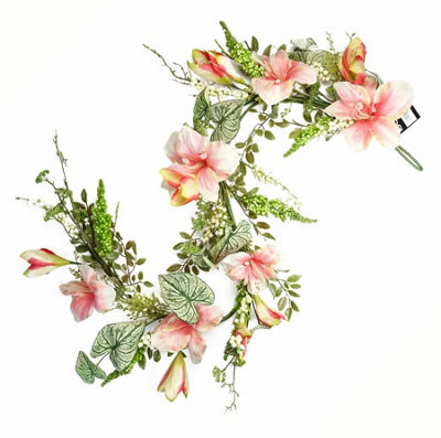 Leaf 180Cm Artificial Hanging  Pink Lily Plant Realistic Garland Trailing - image 1