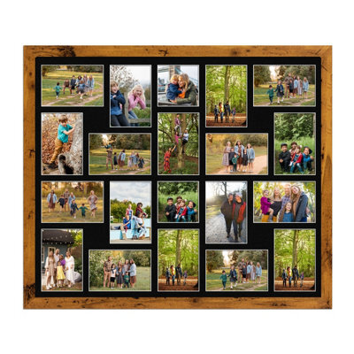 AK Frames 80X70Cm Rustic Oak Modern Multi Photo Frame With Black Mount - Holds 20 Apertures (18X) 6X4, (2X) 4X4 Photos - image 1