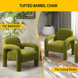 Seynar Green Velvet Tufted Barrel Accent Chair, Upholstered Armchair For Living Room Or Bedroom - thumbnail 4