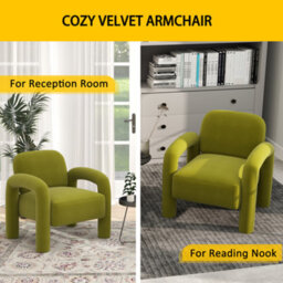 Seynar Green Velvet Tufted Barrel Accent Chair, Upholstered Armchair For Living Room Or Bedroom - thumbnail 5