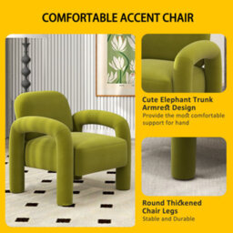 Seynar Green Velvet Tufted Barrel Accent Chair, Upholstered Armchair For Living Room Or Bedroom - thumbnail 6