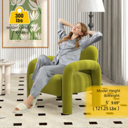 Seynar Green Velvet Tufted Barrel Accent Chair, Upholstered Armchair For Living Room Or Bedroom - thumbnail 3