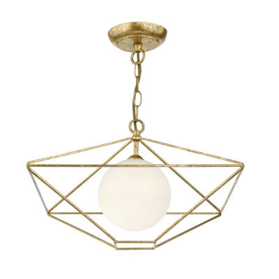 DAR Orsini 1 Light Pendant Antique Gold Opal Glass Shade - image 1