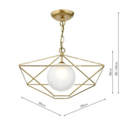 DAR Orsini 1 Light Pendant Antique Gold Opal Glass Shade - thumbnail 4