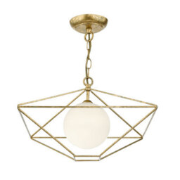 DAR Orsini 1 Light Pendant Antique Gold Opal Glass Shade - thumbnail 1