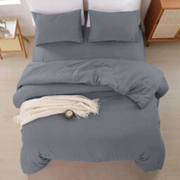 Oxford Homeware Plain Duvet Cover Set Double Charcoal With Fitted Sheet & Pillowcases, Plain Bedding Duvet Cover - thumbnail 6