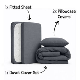 Oxford Homeware Plain Duvet Cover Set Double Charcoal With Fitted Sheet & Pillowcases, Plain Bedding Duvet Cover - thumbnail 2