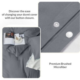 Oxford Homeware Plain Duvet Cover Set Double Charcoal With Fitted Sheet & Pillowcases, Plain Bedding Duvet Cover - thumbnail 4