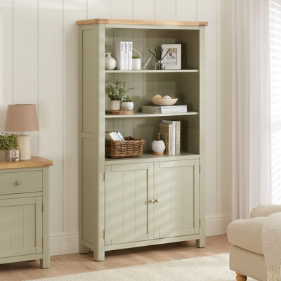 The Furniture Market Marbury Sage Green Painted Tall Wide Bookcase With 2 Door Cupboard - image 1