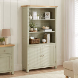 The Furniture Market Marbury Sage Green Painted Tall Wide Bookcase With 2 Door Cupboard - thumbnail 1