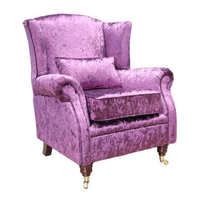Wing Chair Fireside High Back Armchair Shimmer Amethyst Purple Velvet In Stock - image 1