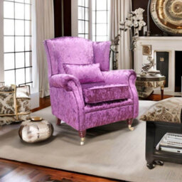 Wing Chair Fireside High Back Armchair Shimmer Amethyst Purple Velvet In Stock - thumbnail 3