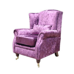 Wing Chair Fireside High Back Armchair Shimmer Amethyst Purple Velvet In Stock - thumbnail 2
