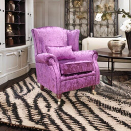 Wing Chair Fireside High Back Armchair Shimmer Amethyst Purple Velvet In Stock - thumbnail 4