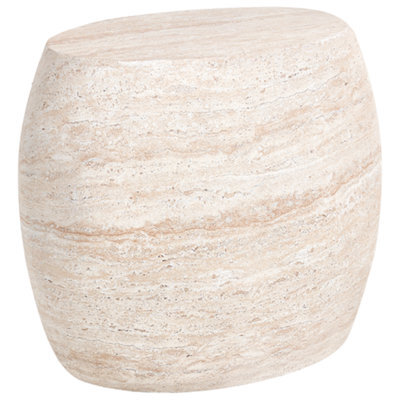 Wyld And Coco Beige Travertine-Effect Side Table, Compact Round (W58 X L40 X H52Cm) - image 1