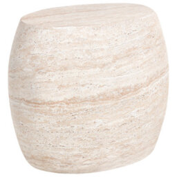 Wyld And Coco Beige Travertine-Effect Side Table, Compact Round (W58 X L40 X H52Cm) - thumbnail 1