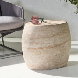 Wyld And Coco Beige Travertine-Effect Side Table, Compact Round (W58 X L40 X H52Cm) - thumbnail 2