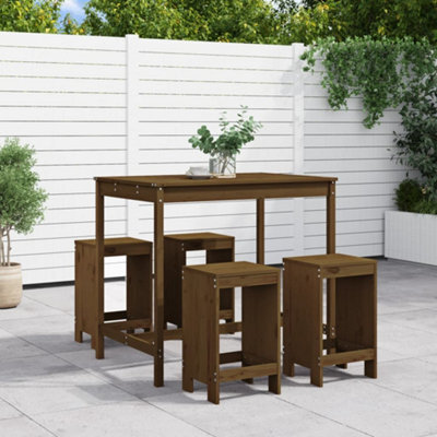 Berkfield 5 Piece Garden Bar Set Honey Brown Solid Wood Pine - image 1