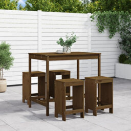 Berkfield 5 Piece Garden Bar Set Honey Brown Solid Wood Pine - thumbnail 1