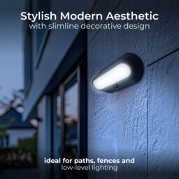 Luceco Carina Bulkhead Non-Adjustable Black Solar-Powered Led 5W Pir With Motion Sensor Oval Outdoor Wall Light - thumbnail 2