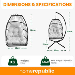 Home Republic Miami Hanging Egg Chair With Cushion Black - thumbnail 3