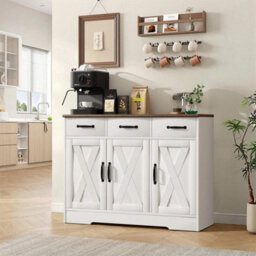 Sideboard Kitchen Cabinet With 3 Drawers And 3 Doors Wooden Storage Cupboard - thumbnail 5
