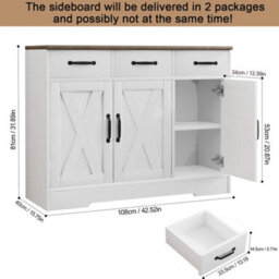 Sideboard Kitchen Cabinet With 3 Drawers And 3 Doors Wooden Storage Cupboard - thumbnail 2