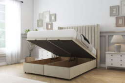 "Comfort Chester Cream Plush Ottoman Bed Base With 54"" Wingback Headboard 6' Super King" - thumbnail 2