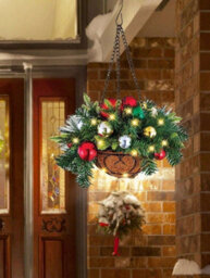 Amorly 1Pc Artificial Christmas Hanging Basket Decorated For Dining Table, Wall, Indoor Outdoor Decor - thumbnail 2