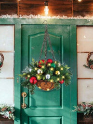 Amorly 1Pc Artificial Christmas Hanging Basket Decorated For Dining Table, Wall, Indoor Outdoor Decor - thumbnail 3