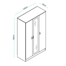 Black Wooden 3 Door Wardrobe With Mirror Shelves And Hanging Rails Bedroom Storage - thumbnail 5