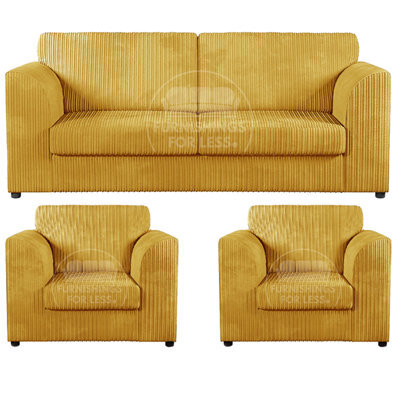 Furnishings For Less UK Luxor Jumbo Cord 3 + 1 + 1 Fabric 3 Piece Sofa Suite - Fullback Mustard - image 1