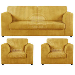 Furnishings For Less UK Luxor Jumbo Cord 3 + 1 + 1 Fabric 3 Piece Sofa Suite - Fullback Mustard - thumbnail 1