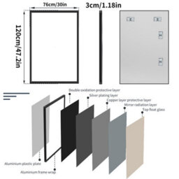 Luvodi 1200X760mm Wall Mirror Black Framed Modern Rectangle Home Decor Mirror - thumbnail 2