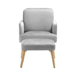 Living And Home Grey Velvet Upholstered Occasional Armchair Relaxing Chair With Footstool - thumbnail 3