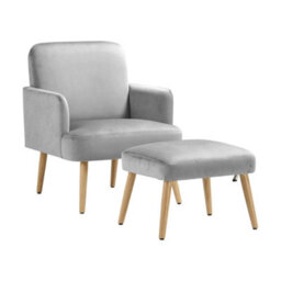 Living And Home Grey Velvet Upholstered Occasional Armchair Relaxing Chair With Footstool - thumbnail 4