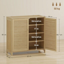 Homcom Bamboo Shoe Cabinet With Louvered Doors 14 Pairs Shoe Storage Cabinet - thumbnail 3