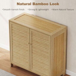 Homcom Bamboo Shoe Cabinet With Louvered Doors 14 Pairs Shoe Storage Cabinet - thumbnail 5