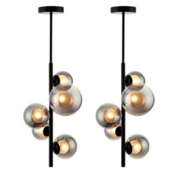 First Choice Lighting Set Of 2 Cole - Black With Smoke Glass 5 Light Ceiling Pendants - thumbnail 1
