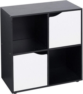 Urbn-Living Urbnliving 4 Cube Black Wooden Bookcase Shelving Display Shelves Storage Unit Wood Shelf White Door - image 1