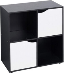 Urbn-Living Urbnliving 4 Cube Black Wooden Bookcase Shelving Display Shelves Storage Unit Wood Shelf White Door - thumbnail 1