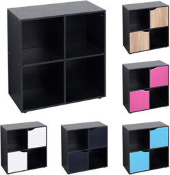 Urbn-Living Urbnliving 4 Cube Black Wooden Bookcase Shelving Display Shelves Storage Unit Wood Shelf White Door - thumbnail 2
