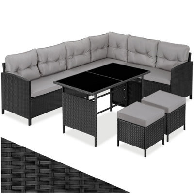 Tectake 8 Seater Garden Furniture Set Barletta With Cushions, Footstools And Table  - Black/grey - image 1